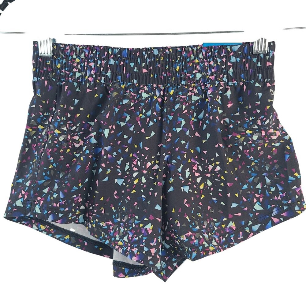 DSG Girls Mid-Rise Stride Shorts Geo Goals Black Multi Size S Moisture-Wicking